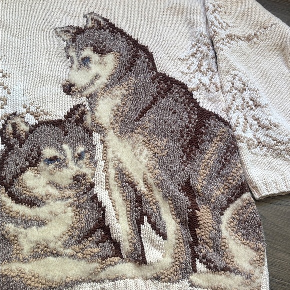 Vintage 90's Cobblestone Canyon Wolf Hand Knit Sweater Size Small - Picture 5 of 14
